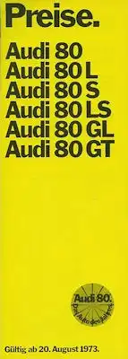 Audi 80 Preisliste 8.1973
