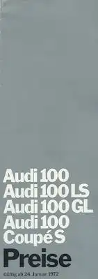 Audi 100 / Coupé Preisliste 8.1971