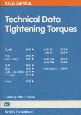 VW und Audi Technische Daten 1.1986