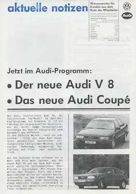 Audi Coupé B 3 / V 8 Interne Informationen 11.1988