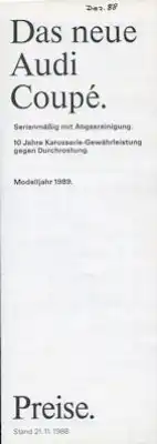 Audi Coupé B 3 Preisliste 11.1988
