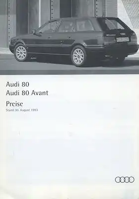 Audi 80 B 4 Preisliste 8.1993