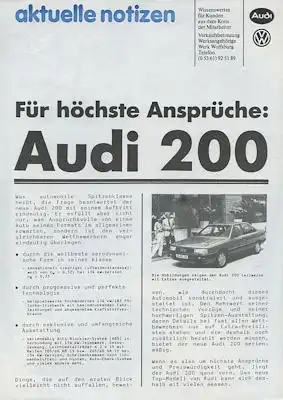 Audi 200 C 3 Aktuelle Notizen 9.1983