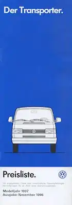 VW T 4 Transporter Preisliste 11.1996