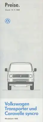 VW T 3 Transporter / Caravelle syncro Preisliste 11.1988