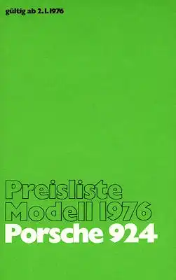 Porsche 924 Preisliste 1.1976