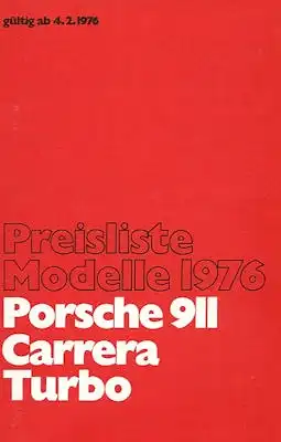 Porsche 911 Carrera Turbo Preisliste 2.1976