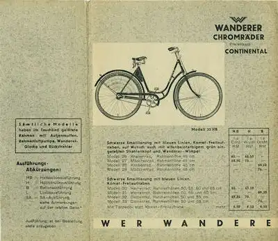 Wanderer Fahrrad Preisliste 4.1934