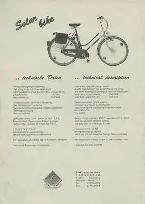 Schachner Solar-Fahrrad Prospekt 1990er Jahre