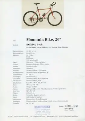 Honda Mountain-Bike Rock Fahrrad Prospekt ca. 1995