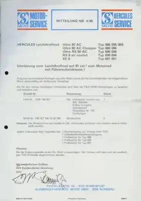 Hercules / Sachs Mitteilung 4.1985