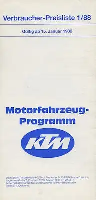 KTM Mofa und Moped Preisliste 1.1988