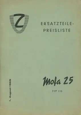 Victoria / DKW Mofa 25 Ersatzteilpreisliste 8.1965