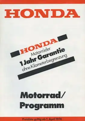 Honda Preisliste 1.4.1976