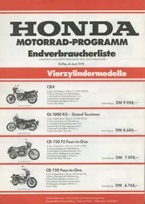 Honda Preisliste 6.1978