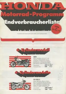 Honda Preisliste 28.12.1978