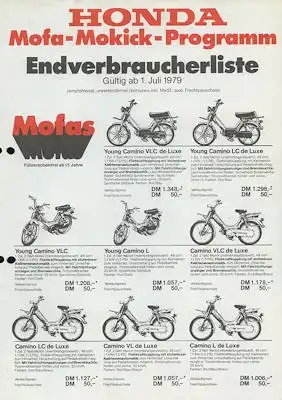 Honda Preisliste Mofa u. Mokick 1.7.1979