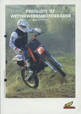 Honda Wettbewerbsmotorräder Preisliste 10.1986