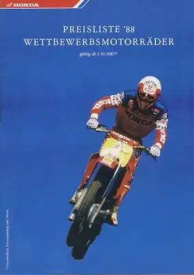 Honda Wettbewerbsmotorräder Preisliste 1988