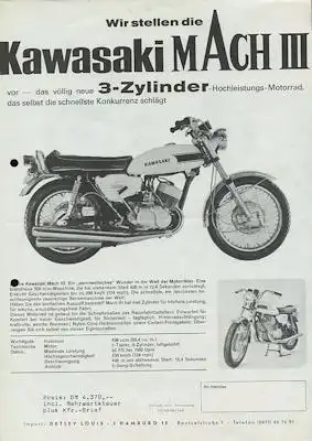 Kawasaki 500 Mach III Prospekt ca. 1968