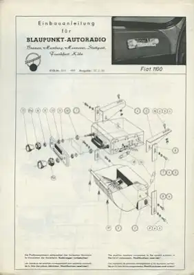 Fiat 1100 Einbauanleitung für Blaupunkt Autoradio 1956