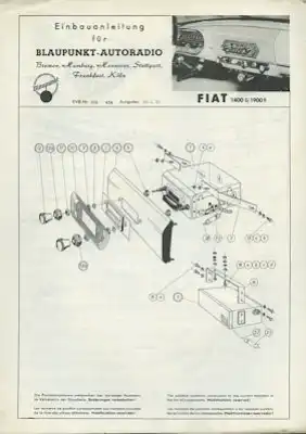 Fiat 1400 B / 1900 B Einbauanleitung für Blaupunkt Autoradio 1957