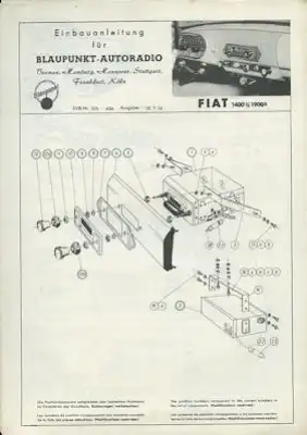 Fiat 1400 B / 1900 B Einbauanleitung für Blaupunkt Autoradio 1956