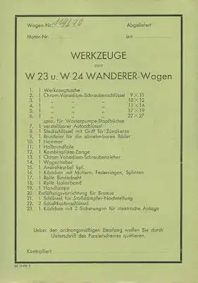 Wanderer W 24 Original Fahrzeugbrief 1939