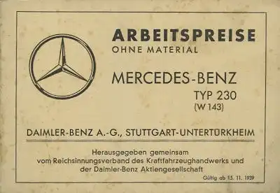 Mercedes-Benz 230 W 143 Arbeitspreise 11.1939