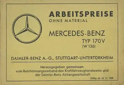 Mercedes-Benz 170 V W 136 Arbeitspreise 11.1939