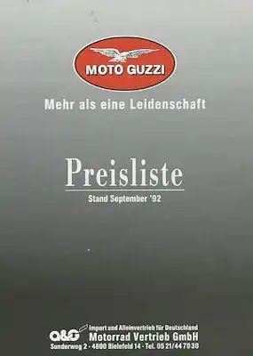 Moto Guzzi  Preisliste 9.1992