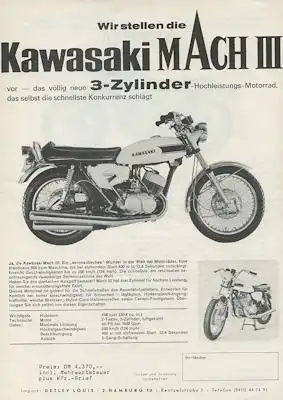 Kawasaki 500 Mach III Prospekt ca. 1968