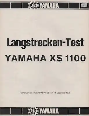 Yamaha XS 1100 Langstreckentest Prospekt 1979