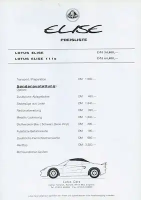 Lotus Preisliste ca. 2000