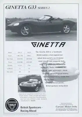 Ginetta G 33 Series 2 Prospekt ca. 1992