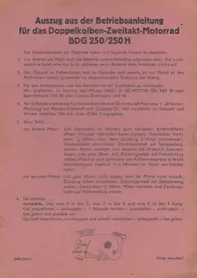 Triumph BDG 250 / 250 H Kurz-Bedienungsanleitung 1.1952