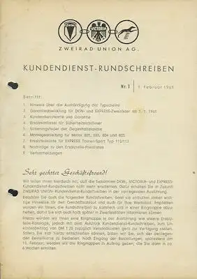 Zweirad Union Kundendienst Rundschreiben 1961-1966