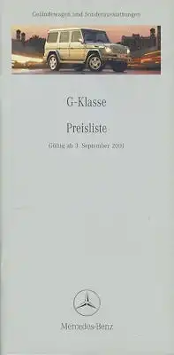 Mercedes-Benz G-Klasse Preisliste 9.2001