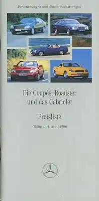 Mercedes-Benz Coupés, Roadster und Cabriolet Preisliste 4.1998