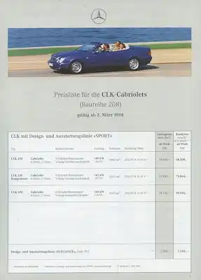 Mercedes-Benz CLK Cabriolet Preisliste 2.1998