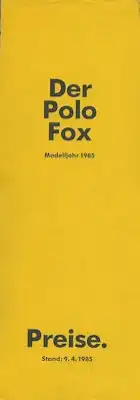 VW Polo 2 Fox Preisliste 4.1985