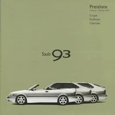 Saab 93 Cabriolet Preisliste 10.2000