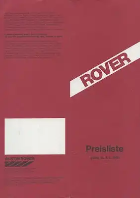 Rover 2600, Vanden Plas + Vitesse Preisliste 9.1983