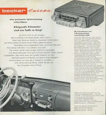 Ford Taunus 15 M / Becker Autoradio Prospekt ca. 1955