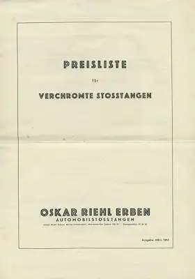 Oskar Riehl Erben Vercromte Stosstangen Illustrierte Preisliste 3.1953
