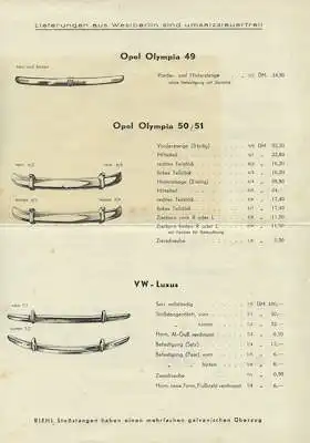 Oskar Riehl Erben Vercromte Stosstangen Illustrierte Preisliste 3.1953