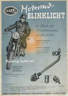 Hella Motorrad-Blinklicht Prospekt 1950er Jahre