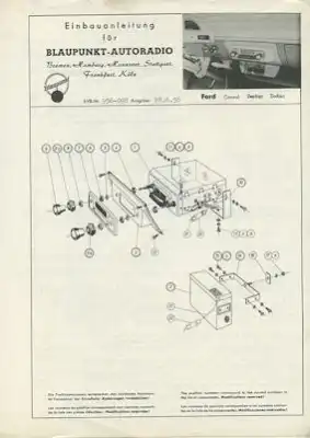 Ford Consul Zephyr Zodiac / Blaupunkt Autoradio Einbauanleitung 6.1956