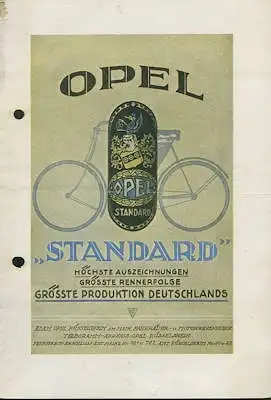 Opel Standard Fahrrad Prospekt 1920er Jahre