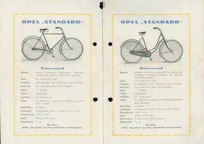 Opel Standard Fahrrad Prospekt 1920er Jahre